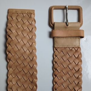 Club Monaco Wide Real Leather Braided Tan Leather  Belt